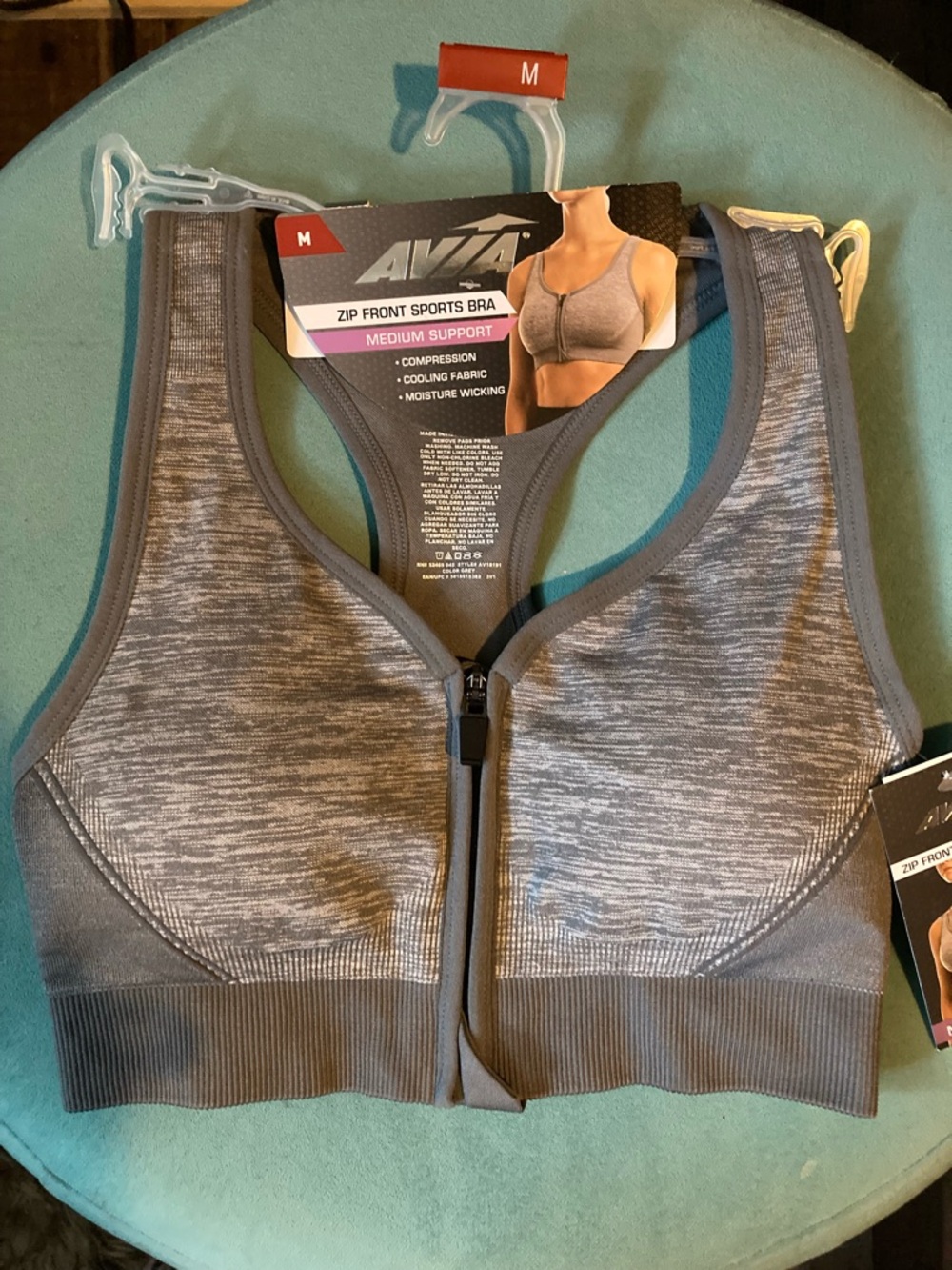 Avia Grey Heather Front-Zip Medium Support Sports Bra
